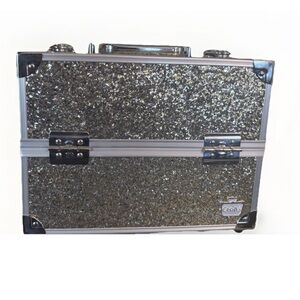 Caboodles Silver Glitter Cosmetic Metal Train Case Two Tray Sparkle